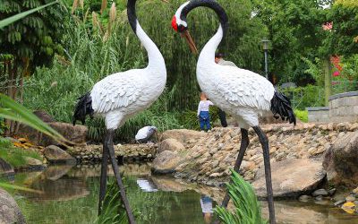 户外池塘玻璃钢两只仿真动物丹顶鹤雕塑