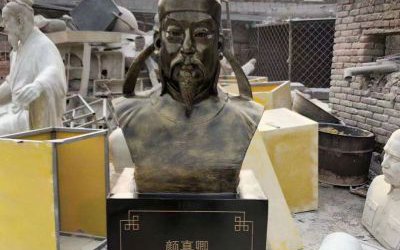校园摆放玻璃钢仿铜唐代书法家颜真卿头像