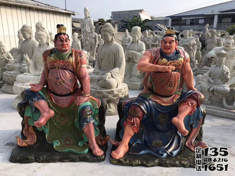 玻璃钢彩绘寺庙供奉佛像哼哈二将雕塑 玻璃钢彩绘寺庙供奉佛像哼哈二将雕塑