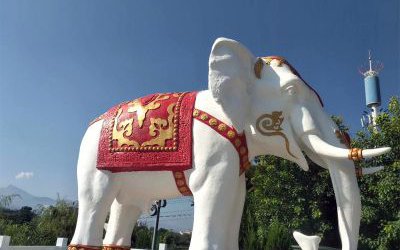 户外大象仿真动物玻璃钢彩绘大象雕塑