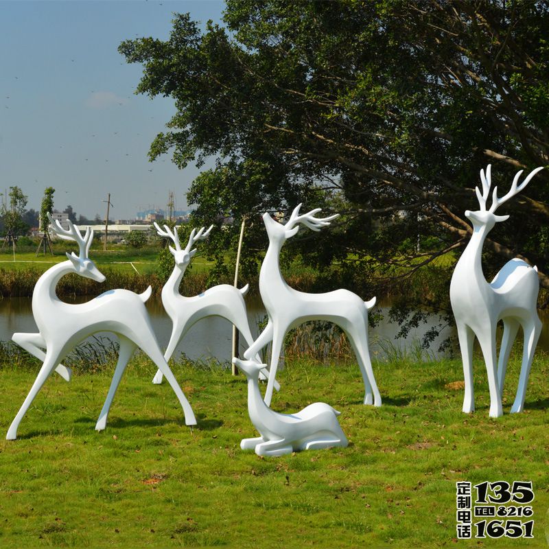 海边创意装饰品公园草坪玻璃钢抽象梅花鹿雕塑