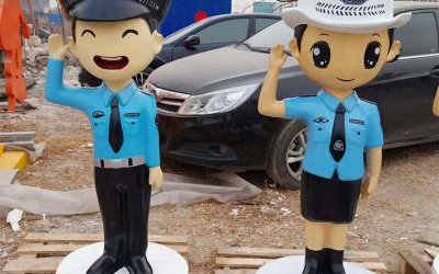 玻璃钢卡通人物人民警察雕塑