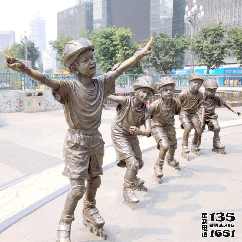 城市广场滑旱冰小孩玻璃钢仿铜小品景观雕塑 城市广场滑旱冰小孩玻璃钢仿铜小品景观雕塑