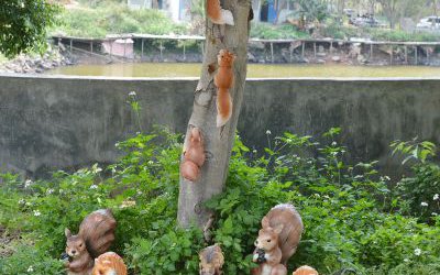 园林景区一群玻璃钢仿真动物松鼠雕塑