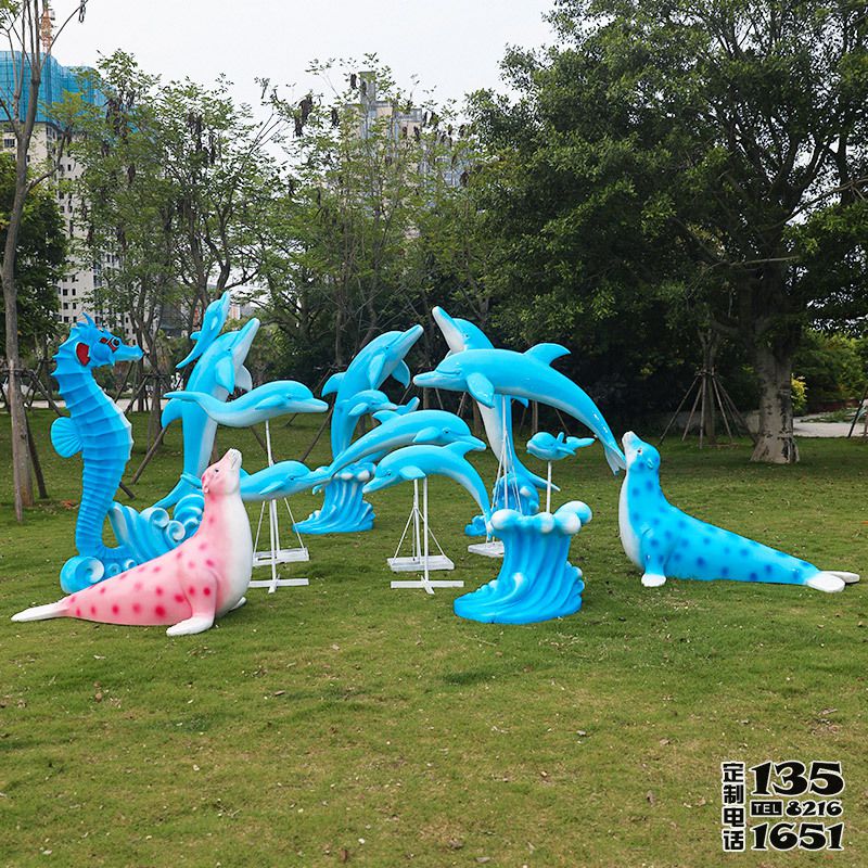 海底世界公园玻璃钢卡通海洋动物海豚雕塑