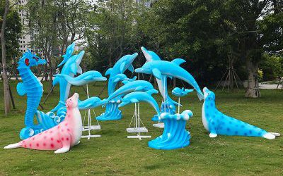 海底世界公园玻璃钢卡通海洋动物海豚雕塑