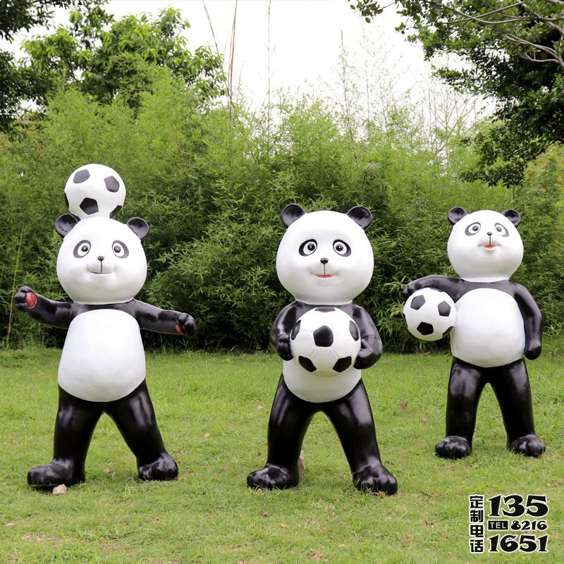 花园户外摆件仿真动物玩足球的熊猫雕塑