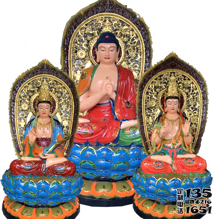 寺庙供奉大型景观玻璃钢彩绘三圣雕塑 寺庙供奉大型景观玻璃钢彩绘三圣雕塑