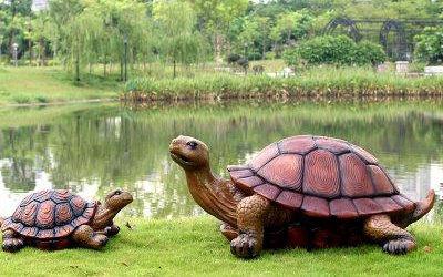 草坪池塘边玻璃钢仿真乌龟雕塑