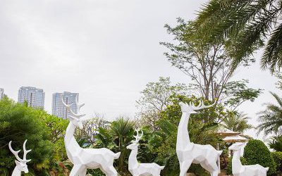 户外几何玻璃钢抽象园林动物景观梅花鹿雕塑