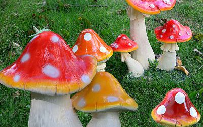 公园草地玻璃钢卡通童趣彩绘蘑菇雕塑