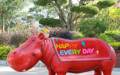 公圆摆放玻璃钢卡通河马休闲座椅雕塑景观装饰摆件