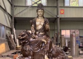 玻璃钢彩绘菩萨佛像文殊普贤雕塑