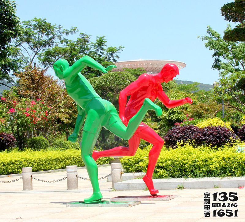 体育广场玻璃钢抽象  户外运动跑步人物雕塑
