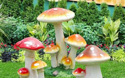植物公园景区玻璃钢仿真童趣卡通蘑菇雕塑户外园林摆件