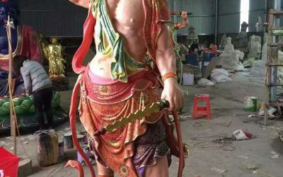 玻璃钢彩绘寺庙哼哈二将雕塑