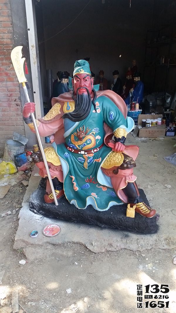 玻璃钢彩绘寺庙大型关公雕塑
