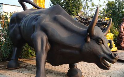 广场大型动物景观摆件玻璃钢仿铜农耕牛雕塑