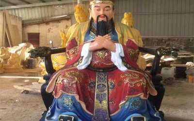 大型玻璃钢树脂彩绘寺庙供奉三官雕塑