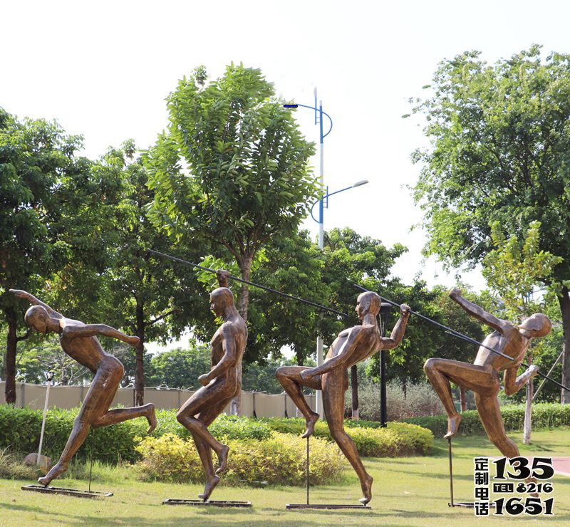 户外公园景观体育广场玻璃钢仿铜跑步运动人物雕塑摆件