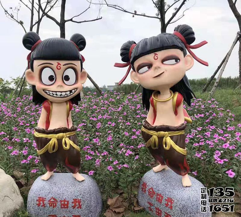 公园广场玻璃钢彩绘哪吒卡通动漫人物雕塑 公园广场玻璃钢彩绘哪吒卡通动漫人物雕塑