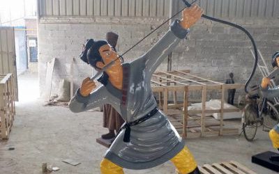 园林景区玻璃钢射箭古代卡通人物雕塑