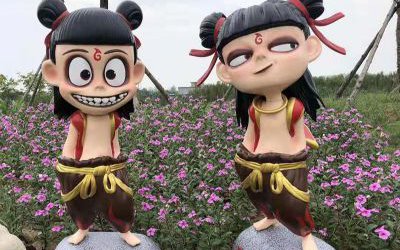 公园广场玻璃钢彩绘哪吒卡通动漫人物雕塑