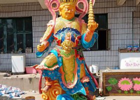 寺院摆放彩绘托塔李天王李靖玻璃钢雕塑