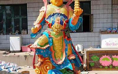寺院摆放彩绘托塔李天王李靖玻璃钢雕塑