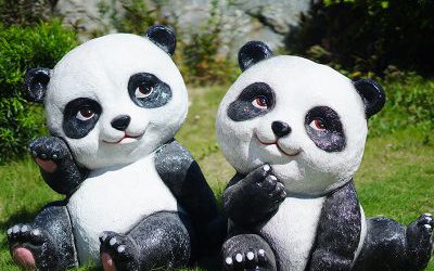 别墅小区玻璃钢仿真熊猫雕塑