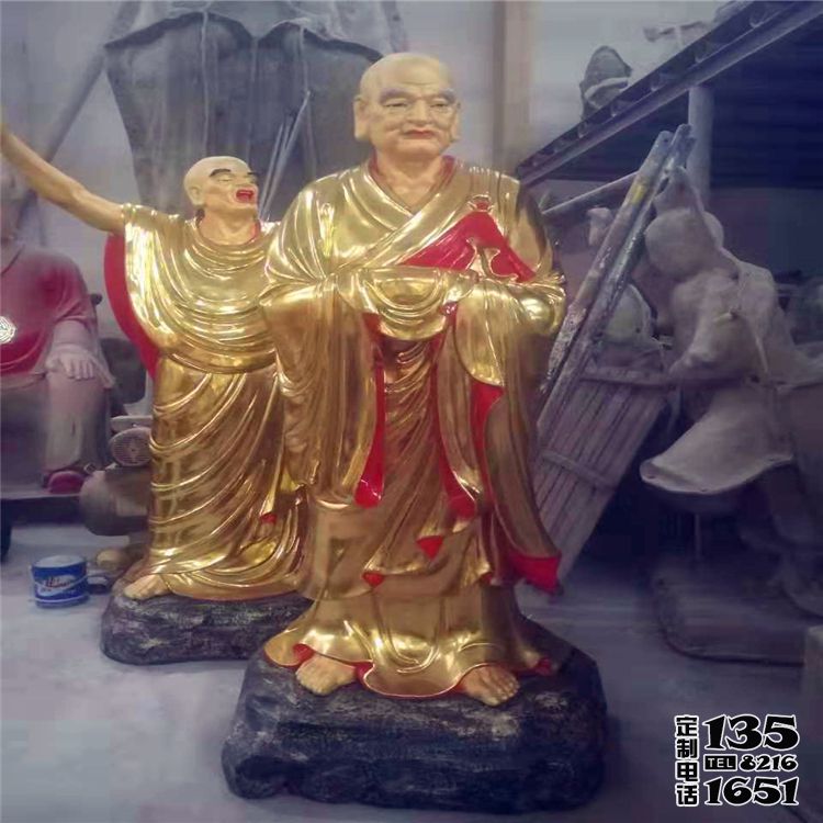 玻璃钢漆金户外寺庙大型景观十八罗汉雕塑