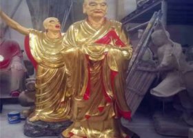 玻璃钢漆金户外寺庙大型景观十八罗汉雕塑