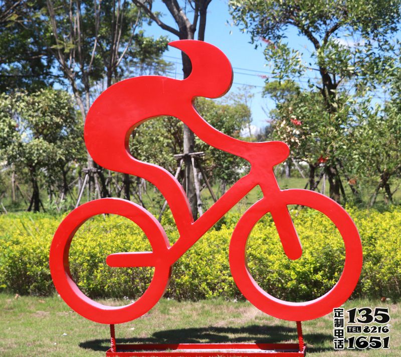 剪影自行车人物公园抽象玻璃钢园林景观雕塑