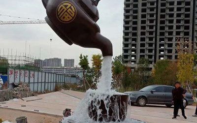 景区大型户外景观玻璃钢仿铜悬浮流水天壶雕塑