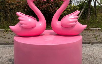 公园玻璃钢卡通创意粉色天鹅雕塑 户外园美陈装饰品摆件