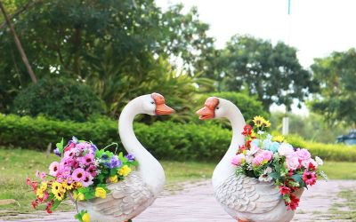 玻璃钢动物天鹅花盆雕塑花园美陈装饰品摆件