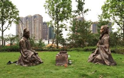 户外玻璃钢雕塑仿铜古人物现代广场公园摆件