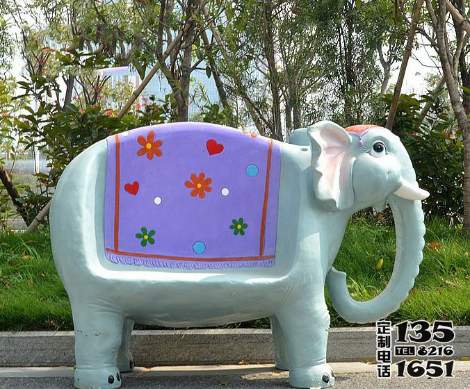 公园玻璃钢彩绘创意卡通大象动物座椅雕塑