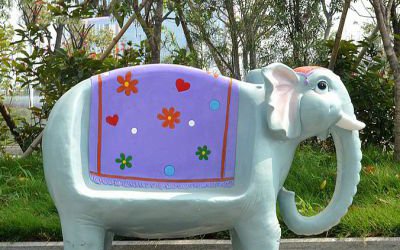 公园玻璃钢彩绘创意卡通大象动物座椅雕塑