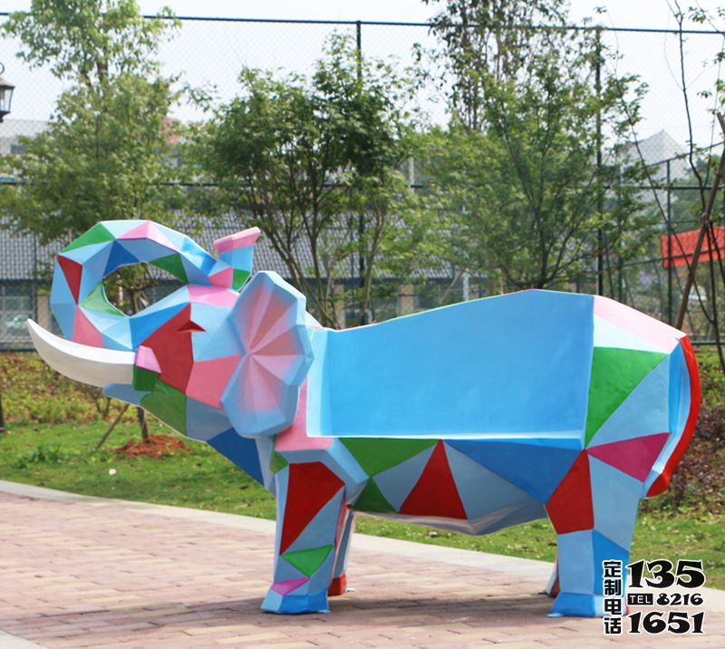 几何块面动物大象座椅摆件玻璃钢雕塑景区商场装饰品
