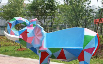 几何块面动物大象座椅摆件玻璃钢雕塑景区商场装饰品