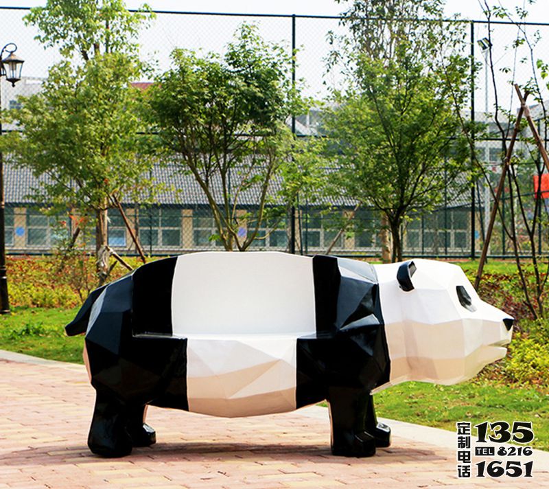 步行街摆放熊猫几何块面动物座椅摆件玻璃钢雕塑