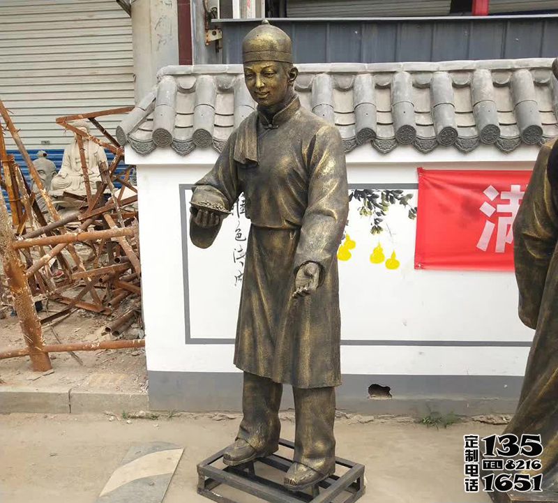 步行街摆放站姿店小二玻璃钢仿铜雕塑 步行街摆放站姿店小二玻璃钢仿铜雕塑