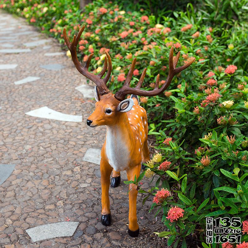 花园小路一只仿真动物摆件  梅花鹿雕塑