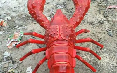 大型仿真玻璃钢红色小龙虾雕塑