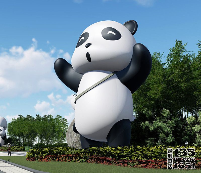 小区广场花园摆放大型卡通彩绘玻璃钢熊猫雕塑