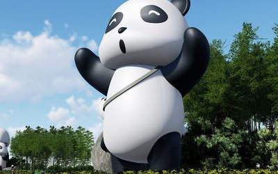 小区广场花园摆放大型卡通彩绘玻璃钢熊猫雕塑