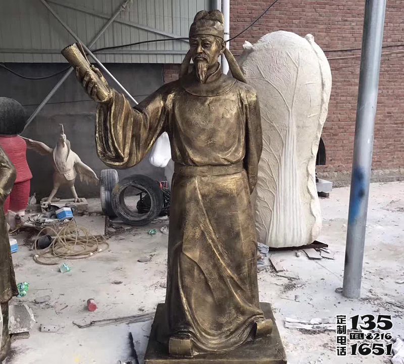 校园景区玻璃钢仿铜唐代诗人李白雕塑 校园景区玻璃钢仿铜唐代诗人李白雕塑