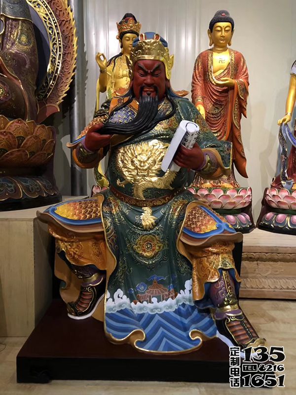 玻璃钢彩绘大型寺庙景观关公雕塑 玻璃钢彩绘大型寺庙景观关公雕塑