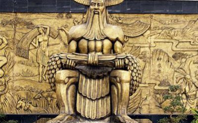 中国神话传说人物五榖神农大帝玻璃钢仿铜雕塑